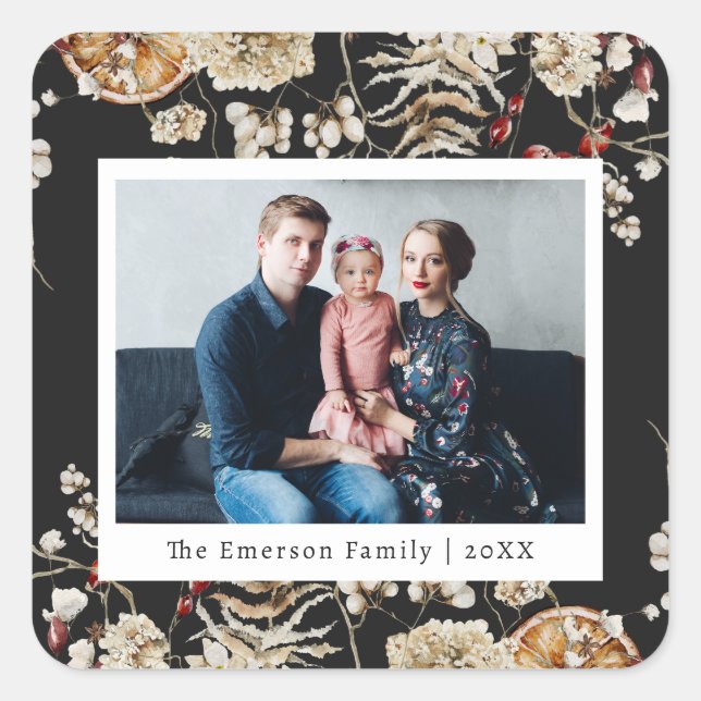 Cuadrada Pegatina de fotos de vacaciones negras (Anverso)