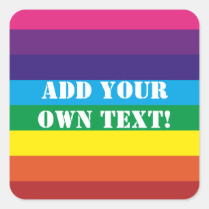 Cuadrada Pegatina de franjas arcoiris de texto personalizad