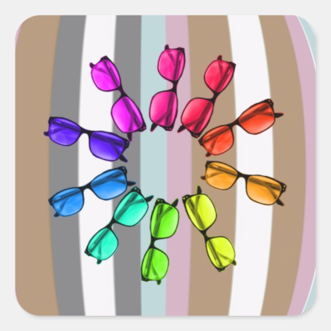 Cuadrada Pegatina de franjas y anteojos (Anverso)