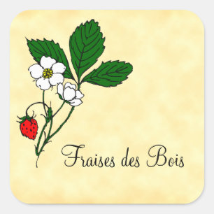 Cuadrada Pegatina de Fresa Silvestre Fraises des Bois