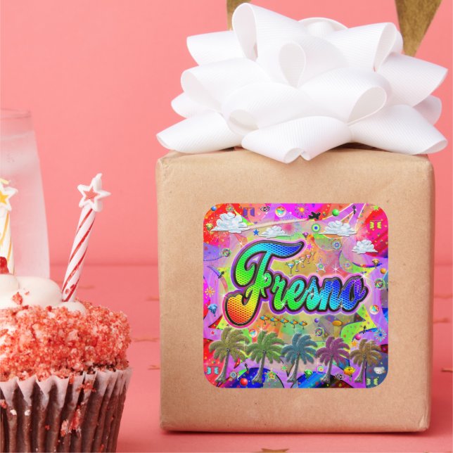 Cuadrada Pegatina de Fresno Vista Express (Fiesta)