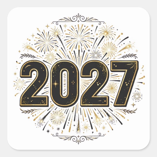 Cuadrada Pegatina de fuegos artificiales de 2027 (Anverso)