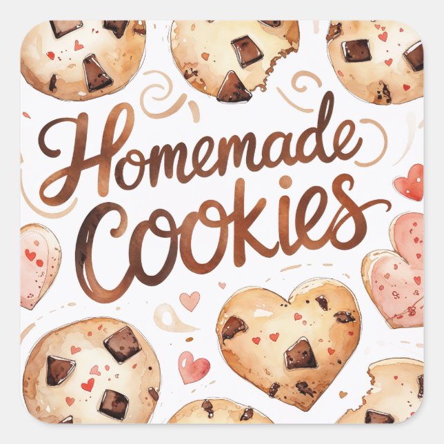 Cuadrada Pegatina de Galletas Caseras, Regalo de Repostería (Anverso)