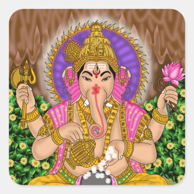Cuadrada Pegatina de Ganesha (Anverso)