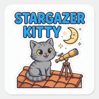 Cuadrada Pegatina de gatito observador de estrellas — Gato