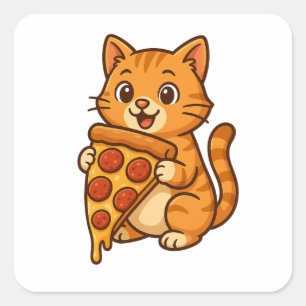 Cuadrada Pegatina de gato amante de la pizza - Funny Kawaii