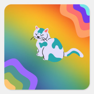 Cuadrada Pegatina de gato arcoiris