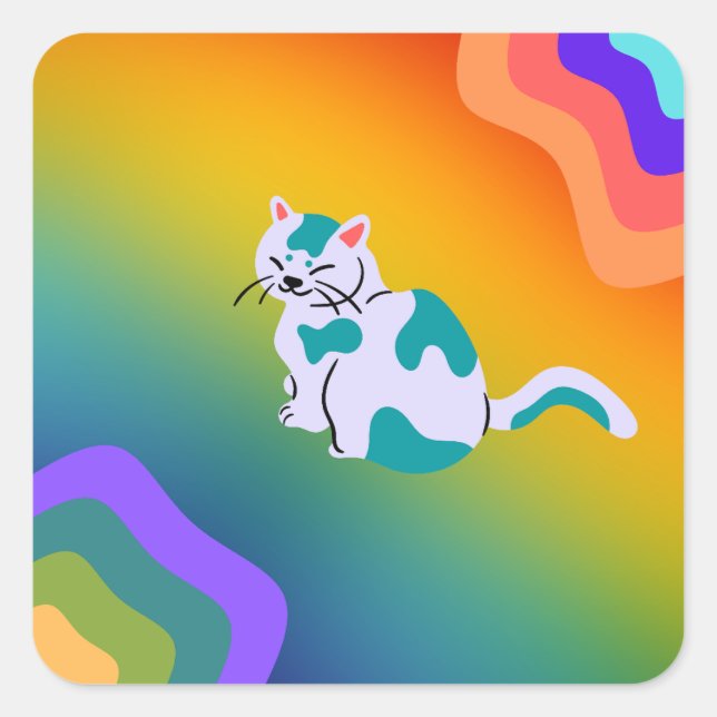 Cuadrada Pegatina de gato arcoiris (Anverso)