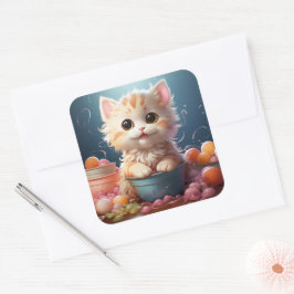 Cuadrada Pegatina de gato bonito