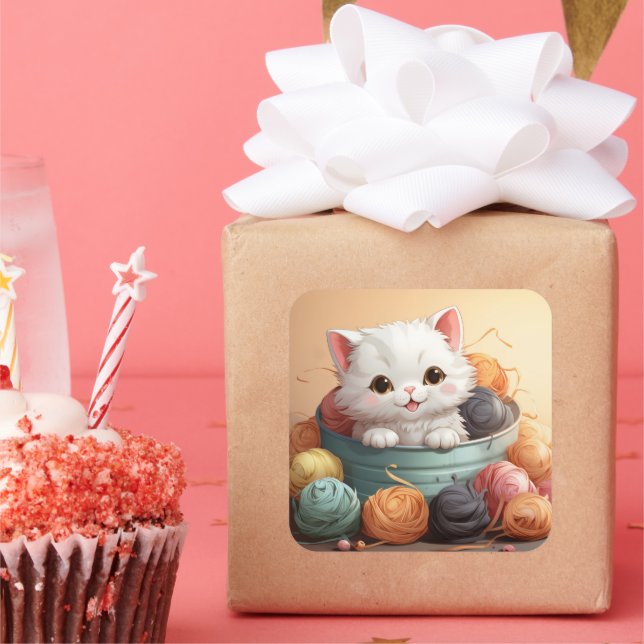 Cuadrada Pegatina de gato bonito (Fiesta)