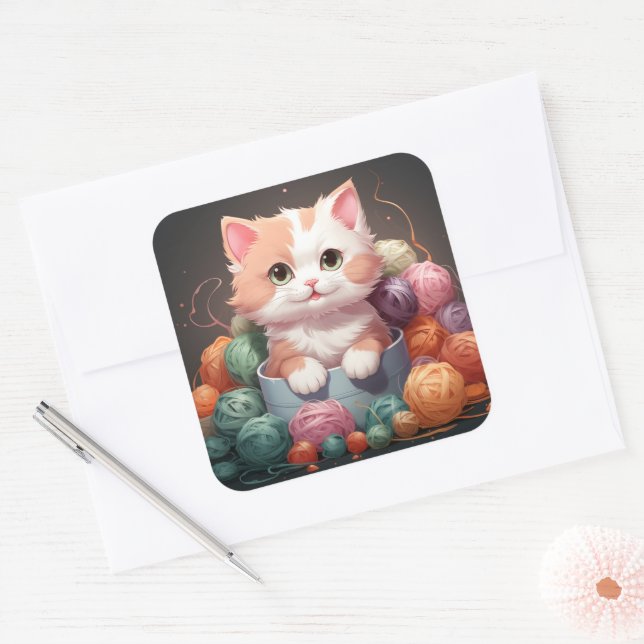 Cuadrada Pegatina de gato bonito (Sobre)