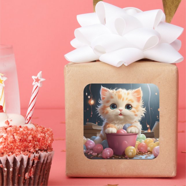 Cuadrada Pegatina de gato bonito (Fiesta)
