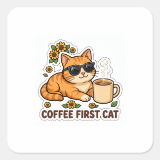 Cuadrada Pegatina de gato café primero — Gafas de sol atigr