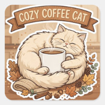 Pegatina de gato de café acogedor Regalo para aman