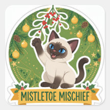 Pegatina de gato de Navidad con muérdago travieso