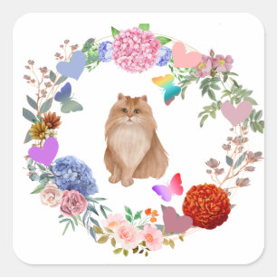Cuadrada Pegatina de gato floral