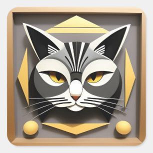 Cuadrada Pegatina de gato geométrico para portátil y diario