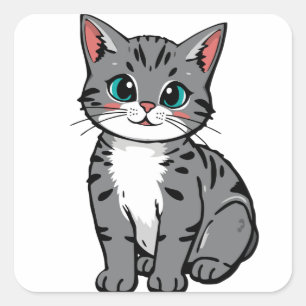 Cuadrada Pegatina de gato gris atigrado lindo – Gatito de d