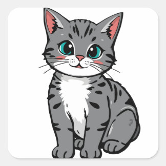 Cuadrada Pegatina de gato gris atigrado lindo – Gatito de d