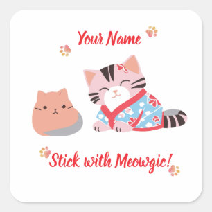Cuadrada Pegatina de gato kawaii linda personalizada   Quéd