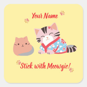 Cuadrada Pegatina de gato kawaii linda personalizada   Quéd