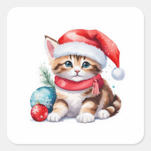Cuadrada Pegatina de Gato navidad - Gatitos y Regalos