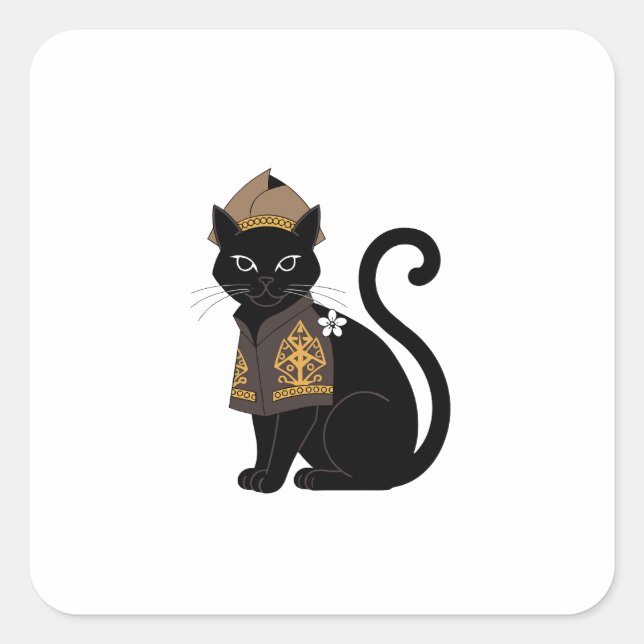 Cuadrada Pegatina de gato negro guerrero (Anverso)