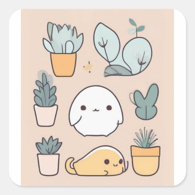 Cuadrada Pegatina de gato suave y suave (Anverso)