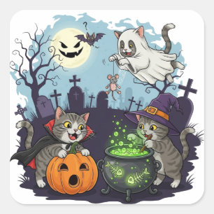 Cuadrada Pegatina de gatos de Halloween
