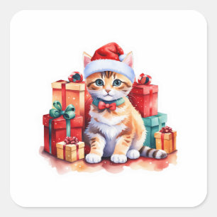Cuadrada Pegatina de gatos de Navidades acogedores - Kitty 