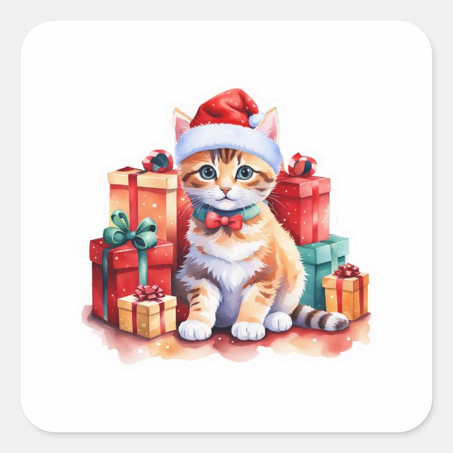 Cuadrada Pegatina de gatos de Navidades acogedores - Kitty  (Anverso)