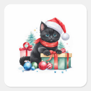 Cuadrada Pegatina de gatos de Navidades bonitos - Kitty con