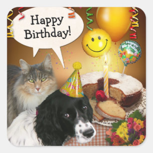 Cuadrada Pegatina de gatos y perros (personalizable) (