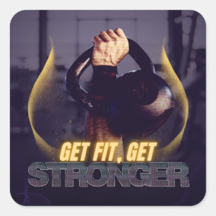 Cuadrada Pegatina de gimnasio / fitness lindo más fuerte