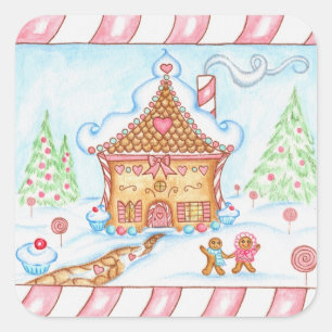 Cuadrada Pegatina de Gingerbread Heart House