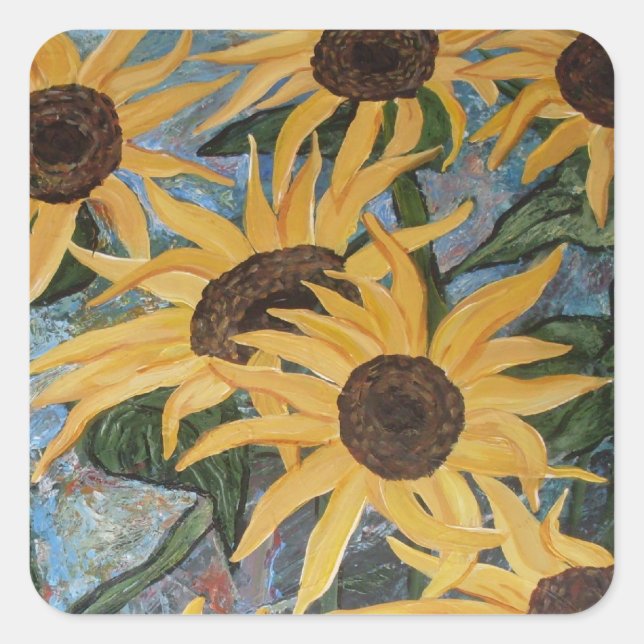 Cuadrada Pegatina de girasoles (Anverso)