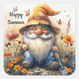 Cuadrada Pegatina de Gnome de Verano Feliz