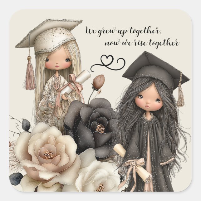 Cuadrada Pegatina de graduación de hermanas  (Anverso)
