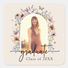 Cuadrada Pegatina de Graduación Floral