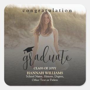 Cuadrada Pegatina de graduación personalizada – Nombre y fo