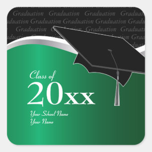 Cuadrada Pegatina de graduación verde y negro de personaliz