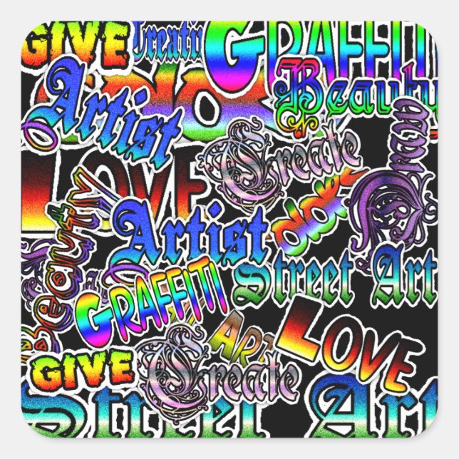 Cuadrada Pegatina de graffiti con términos artísticos (Anverso)
