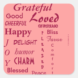 Cuadrada Pegatina De Gratitud Rosa bonito