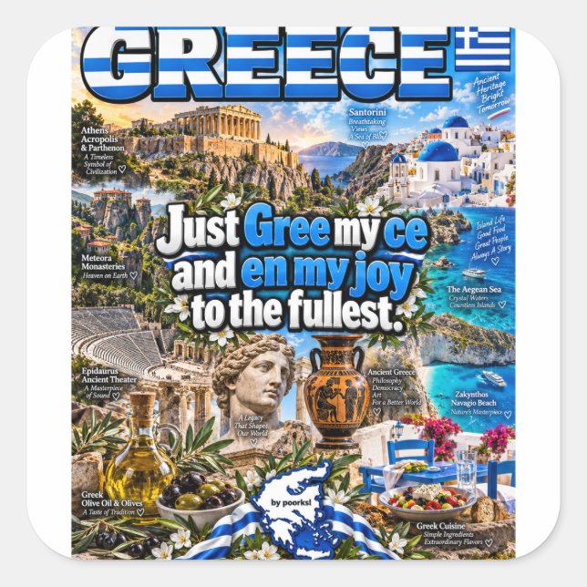 Cuadrada Pegatina de Grecia (Anverso)