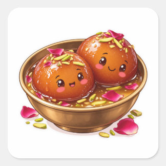 Cuadrada Pegatina de Gulab Jamun Kawaii, Dulce Indio Mith