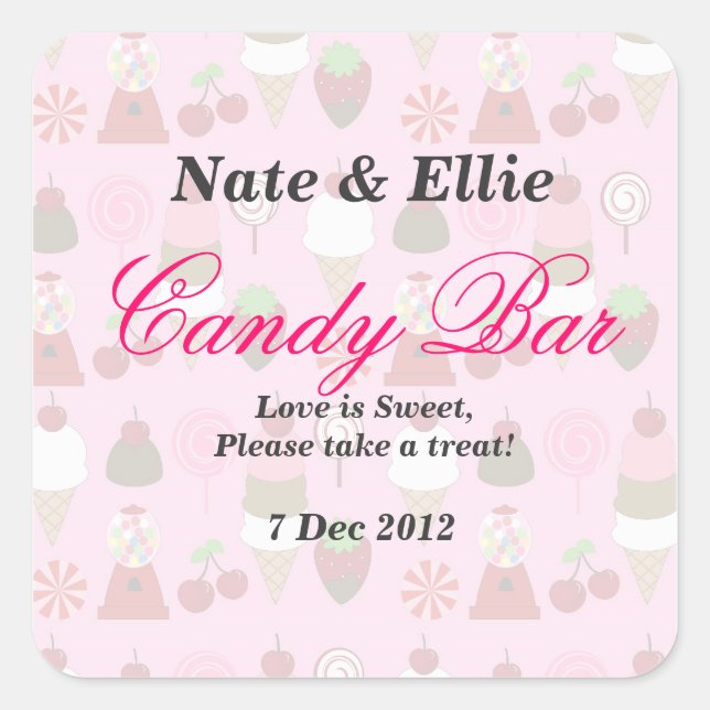 Cuadrada Pegatina de Gumballs & Ice crema Candy Bar (Anverso)