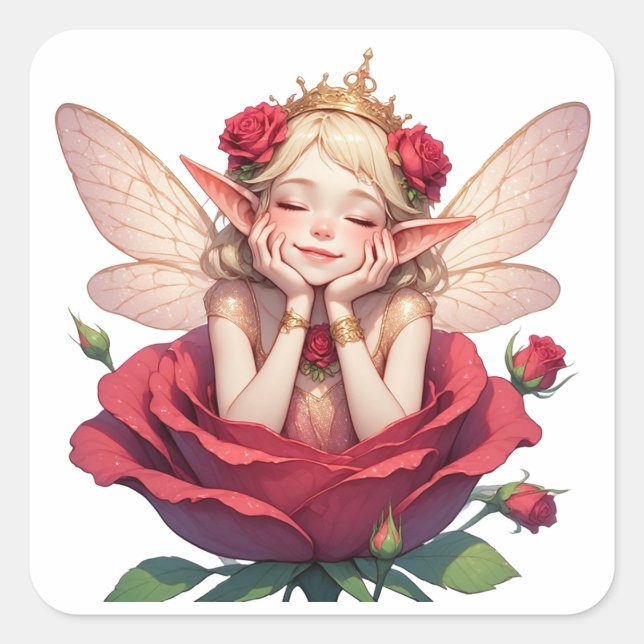 Cuadrada 🌙 Pegatina de Hada en Rosa para Decoración de Dor (Anverso)