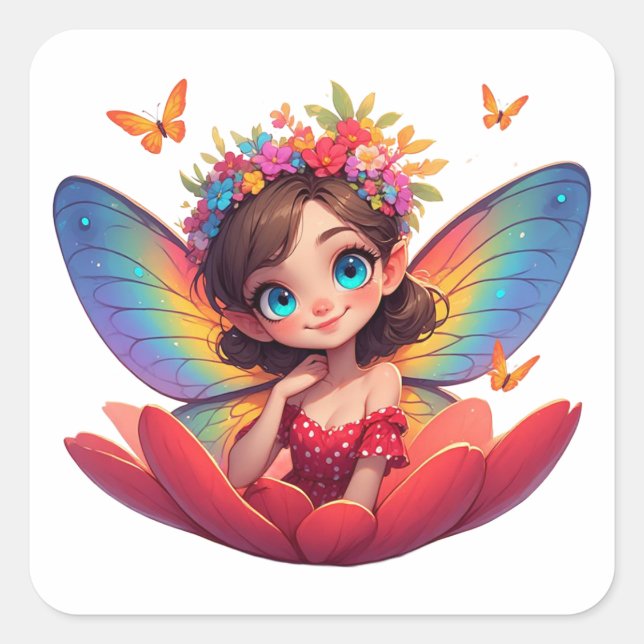 Cuadrada ✨ Pegatina de Hada Princesa Rosa para Niñas y Adol (Anverso)