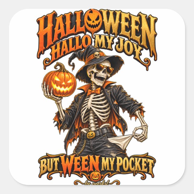 Cuadrada Pegatina de Halloween (Anverso)