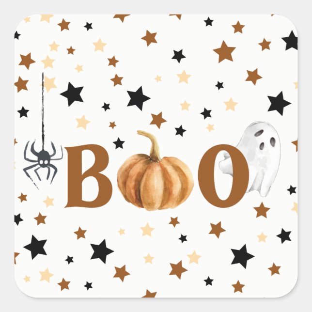 Cuadrada Pegatina de Halloween Boo Square (Anverso)